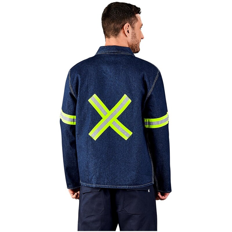 Cast Premium 100% Cotton Denim Jacket with Reflective Arms & Back Yellow Tape