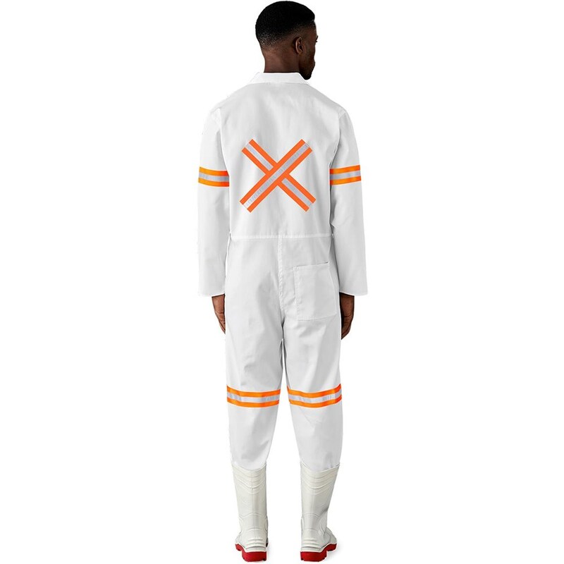 Safety Polycotton Boiler Suit with Reflective Arms Legs & Back Orange Tape