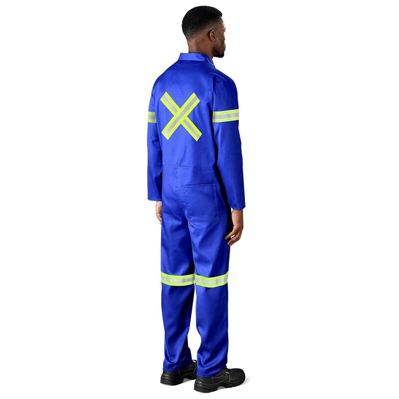 Safety Polycotton Boiler Suit with Reflective Arms Legs & Back Yellow Tape