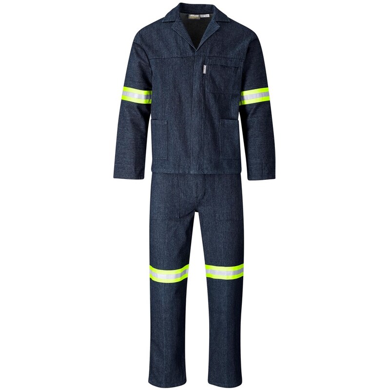 Vintage 100% Cotton Denim Conti Suit with Reflective Arms, Legs & Back Yellow Tape