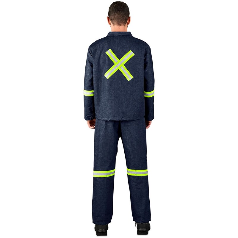 Vintage 100% Cotton Denim Conti Suit with Reflective Arms, Legs & Back Yellow Tape