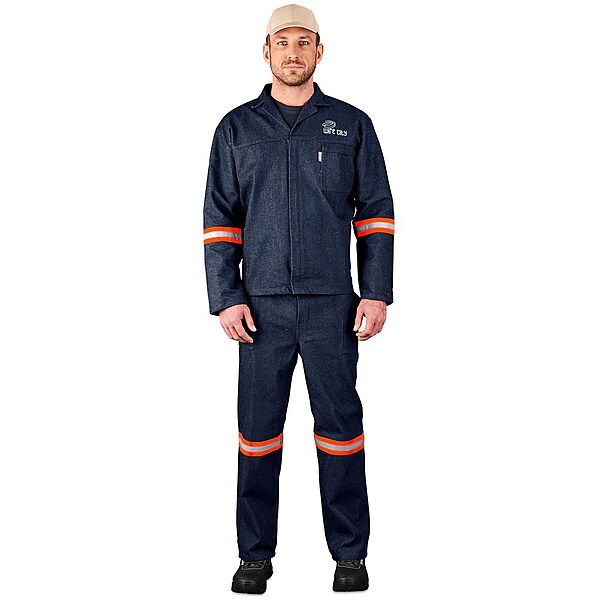 Vintage 100% Cotton Denim Conti Suit with Reflective Arms & Legs Orange Tape