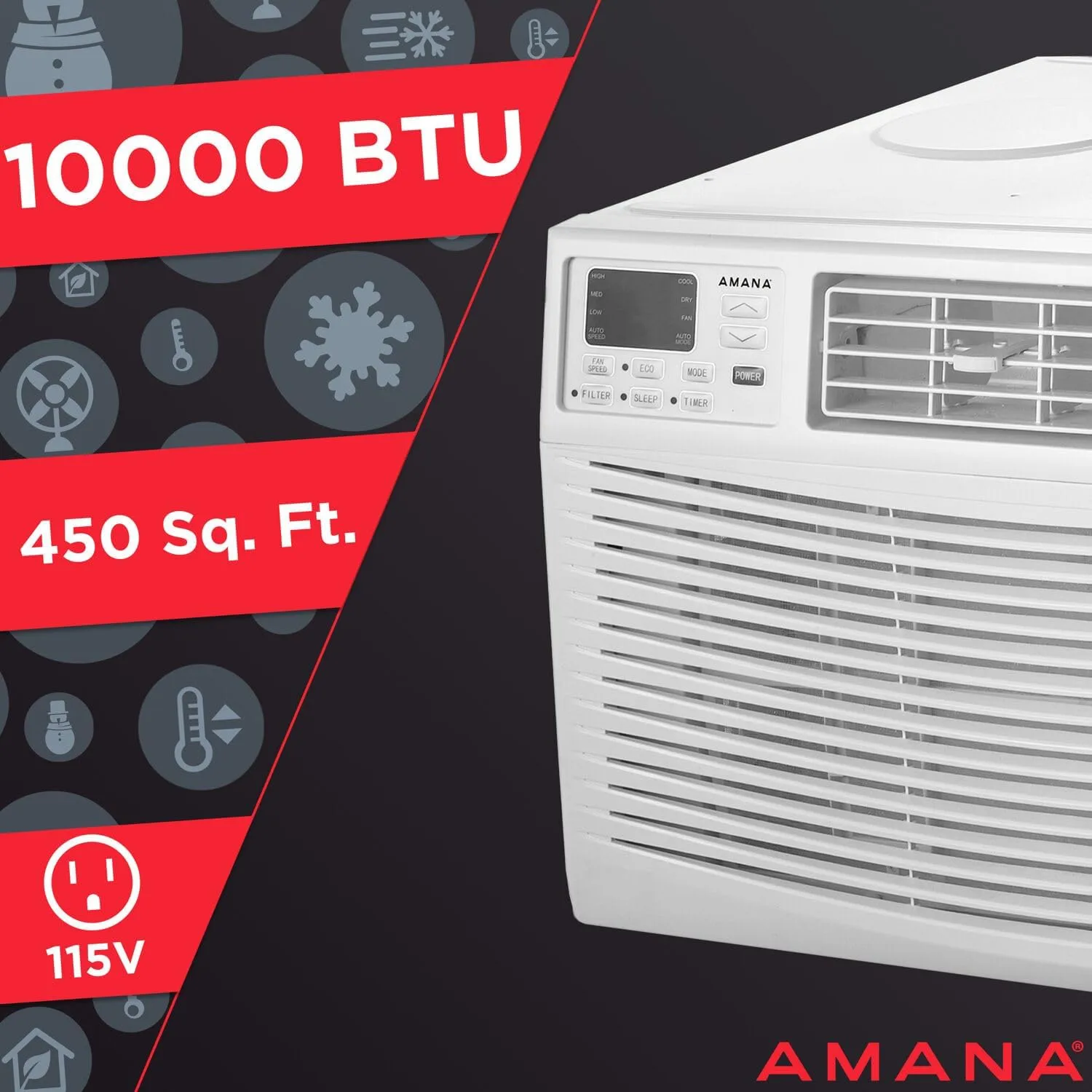 Amana AMAP101BW 10,000 BTU 115V Digital Mounted Air Conditioner and Dehumidifier with Remote Control for Small-Medium 450