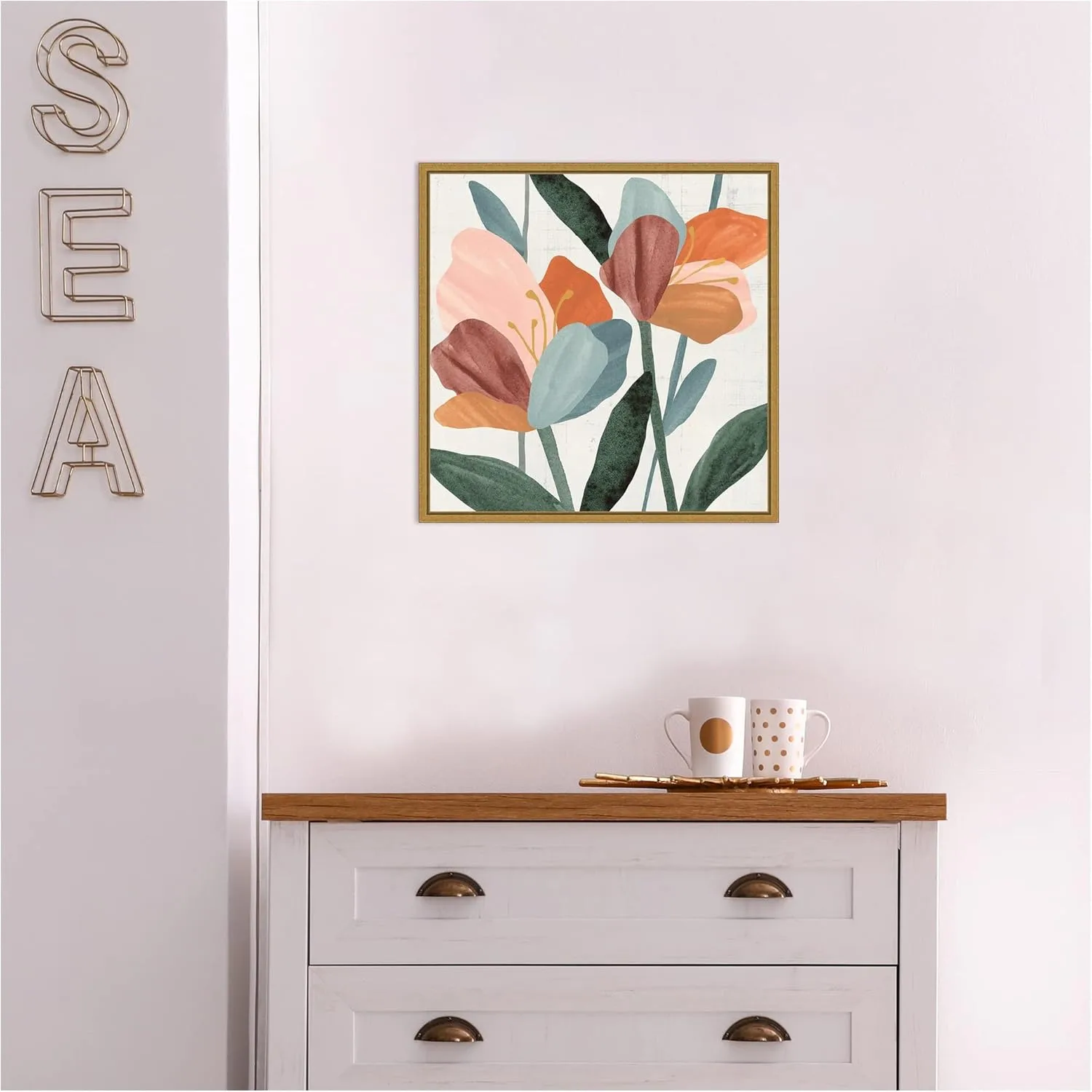 Amanti Art Framed Canvas Wall Art 16x16 Azalea Flowers Joining II by Annie Warren, Framed Wall Art Canvas, Abstract Artwork