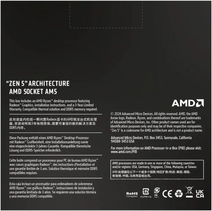 AMD Ryzen™ 7 9700X 8-Core, 16-Thread Unlocked Desktop Processor
