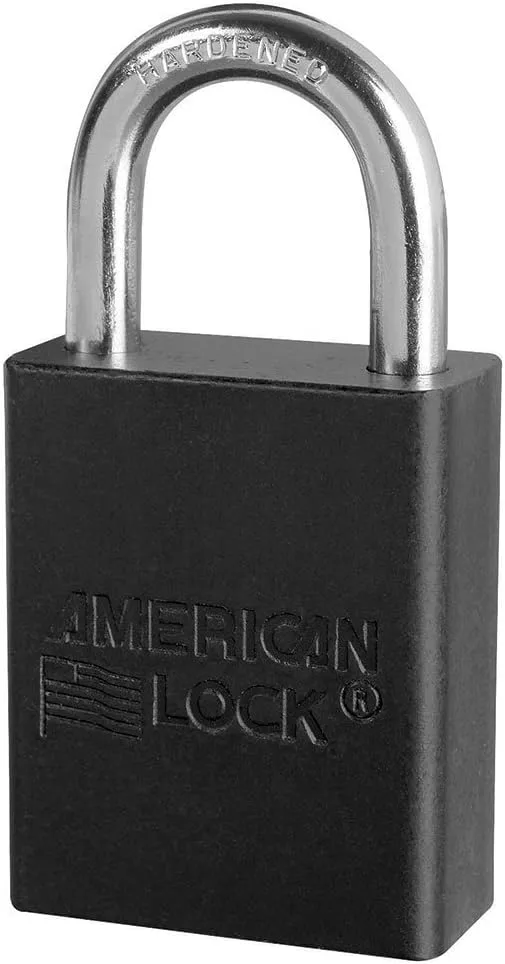 Lockout Padlock: Keyed Different, Aluminum, 1" High, Steel Shackle, Black