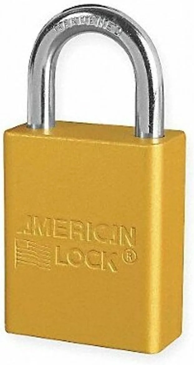 Lockout Padlock: Keyed Different, Aluminum, 1" High, Steel Shackle, Yellow
