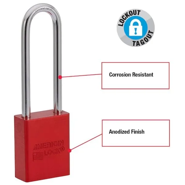 American Lock Red Anodized Aluminum Lockout Padlock - Keyed Different, 3" Shackle, 5-Pin