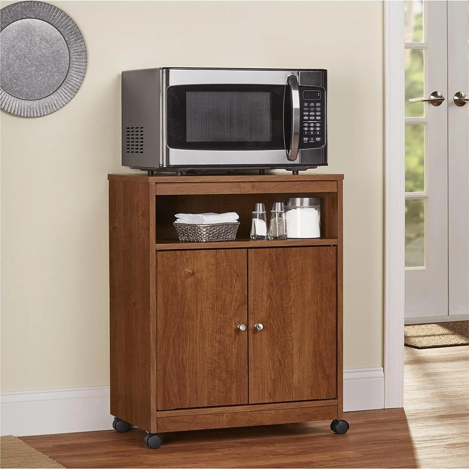 AMERIWOOD HOME Landry Microwave Cart with Cabinet