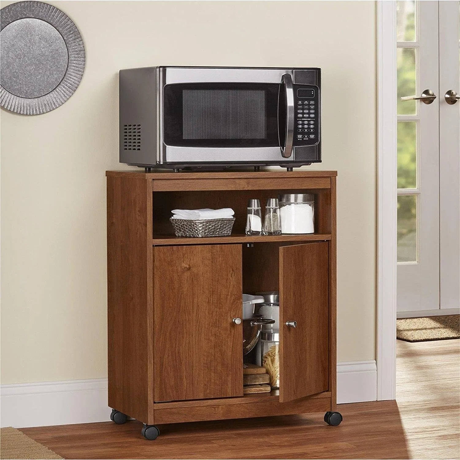 AMERIWOOD HOME Landry Microwave Cart with Cabinet