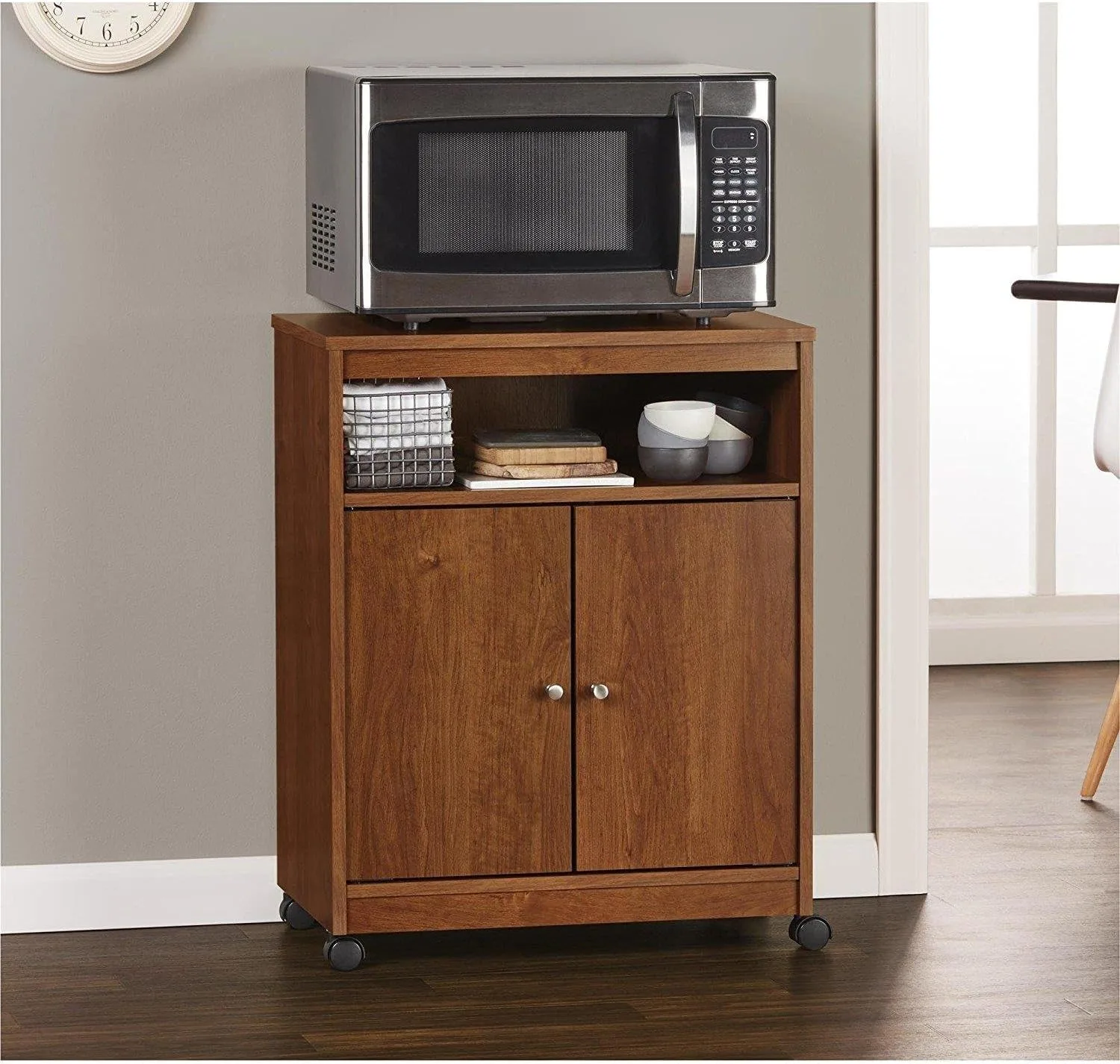 AMERIWOOD HOME Landry Microwave Cart with Cabinet