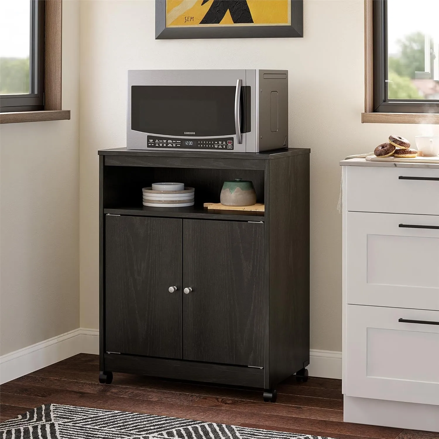AMERIWOOD HOME Landry Microwave Cart with Cabinet