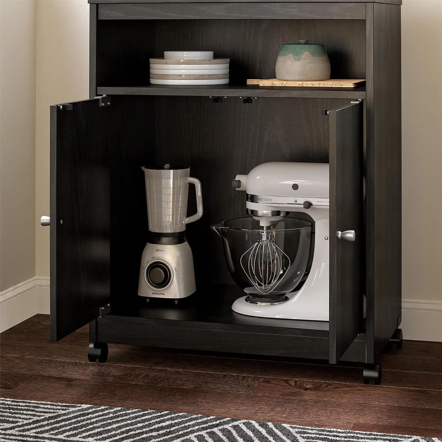 AMERIWOOD HOME Landry Microwave Cart with Cabinet