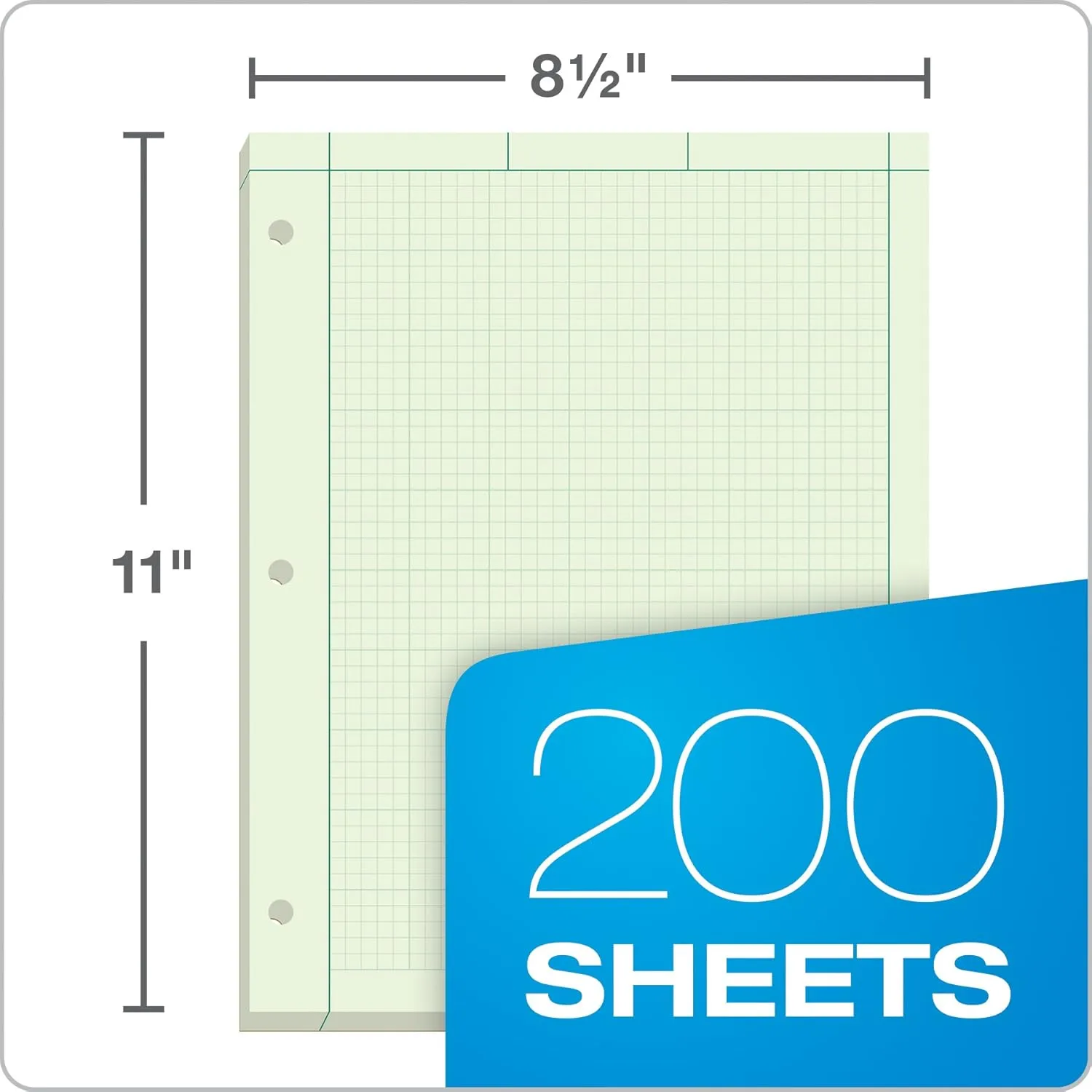 Ampad Engineer Pad, 5 Squares per Inch, 8.5 x 11, 200 Sheets, Green