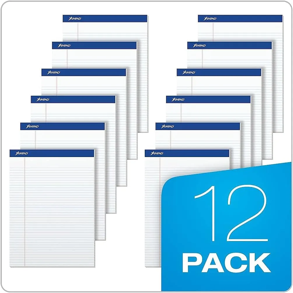 Ampad 20322 Perforated Writing Pad, 8.5 x 11.75, Narrow Rule, 50 Sheets (Pack of 12)