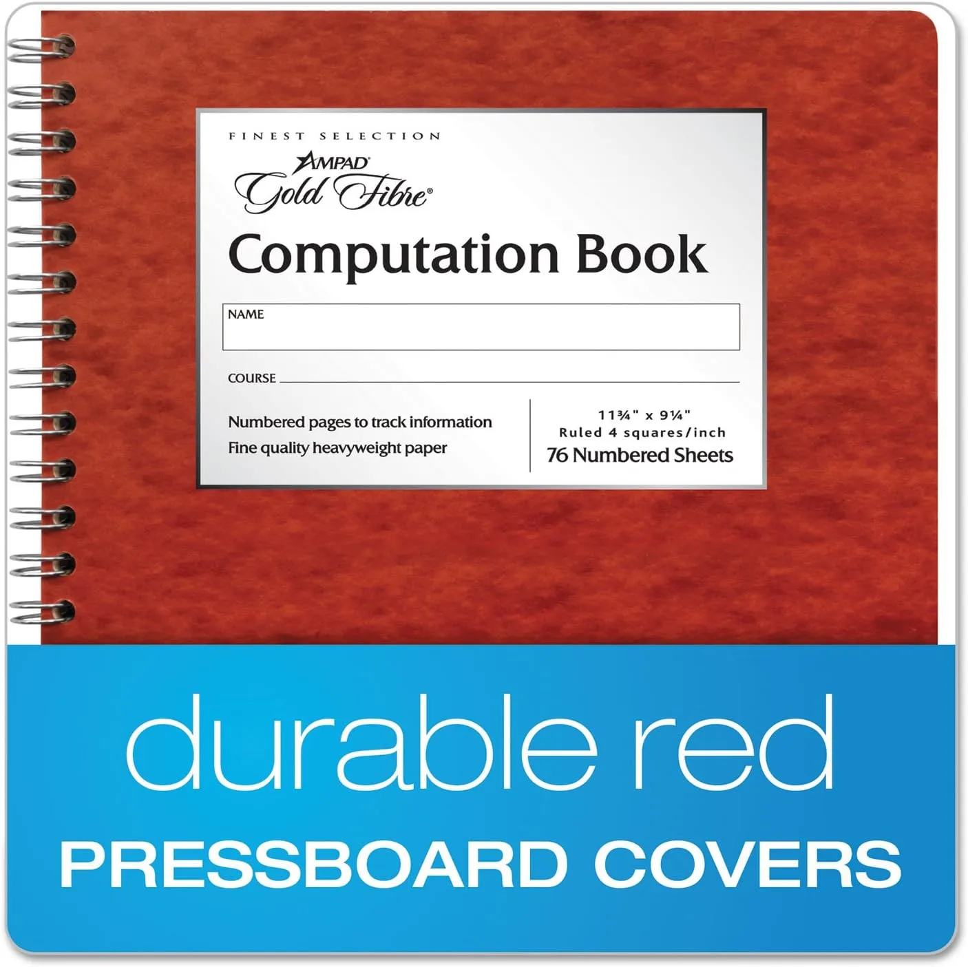 Ampad Computation Book, 4x4 Quad Ruled, 76 Sheets, 11-3/4" x 9-1/4"