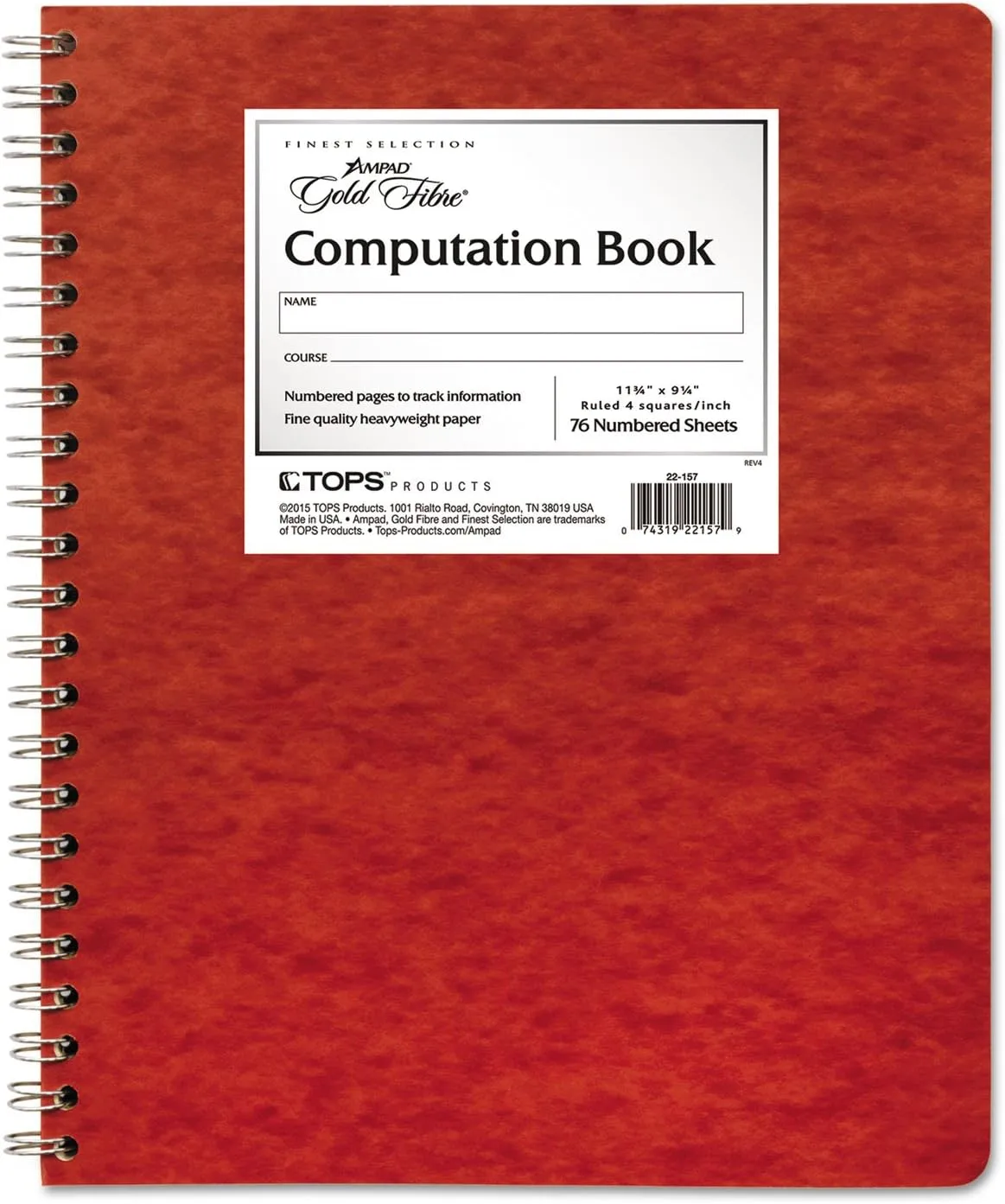 Ampad Computation Book, 4x4 Quad Ruled, 76 Sheets, 11-3/4" x 9-1/4"