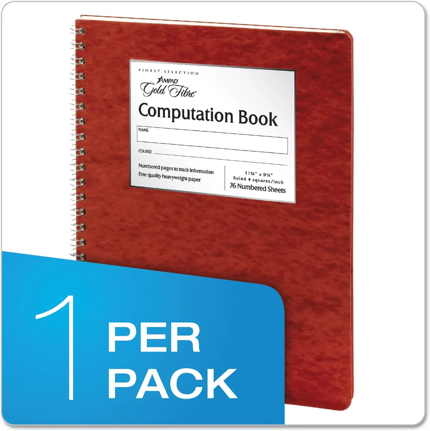 Ampad Computation Book, 4x4 Quad Ruled, 76 Sheets, 11-3/4" x 9-1/4"