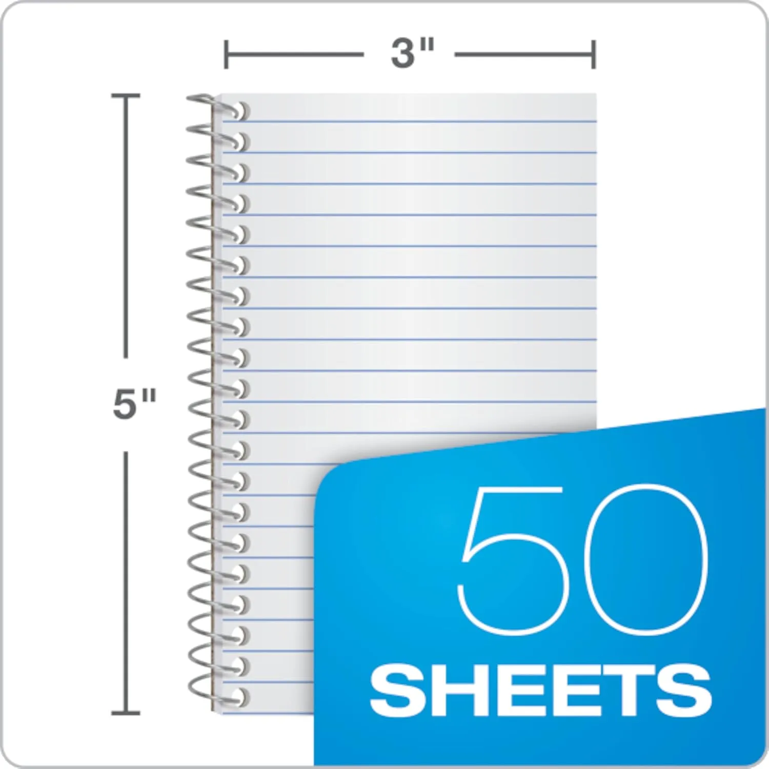 Ampad Wirebound Pocket Memo Book, College Rule, 5 x 3, White, 50 Sheets Per Pad, Assorted Colors (25-095)