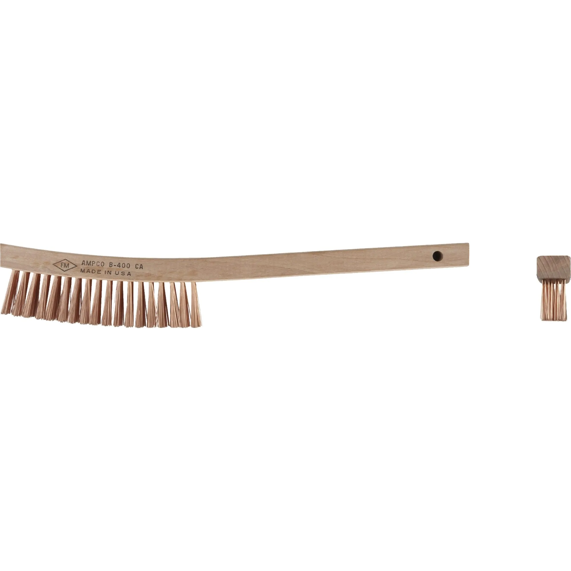 Ampco Safety Tools B-400 Scratch Brush, 4 Rows x 19 Columns, Bronze, Curved Handle