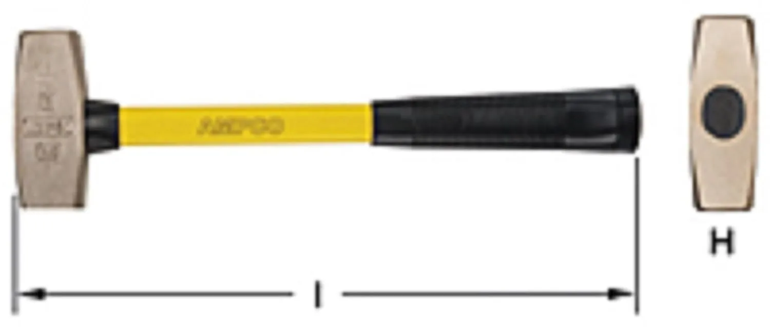 Ampco Safety Tools H-17FG Double Face Machinists Hammer, Non-Sparking, Non-Magnetic, Corrosion Resistant, 3 lb, 15" OAL