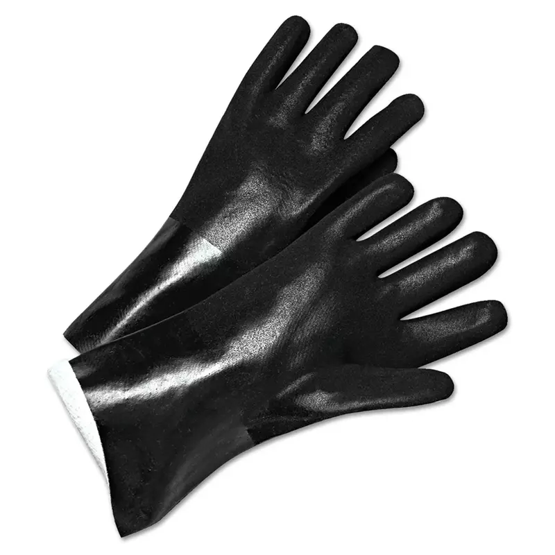 PVC Coated Gloves - 2434 14" black pvc finish jersey lined [Set of 12]