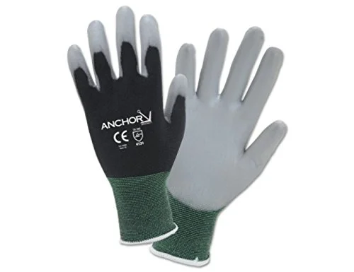 101-6080-M, Anchor GLV Gray PU PALMDIP BLK 13 GA NYL MED