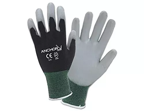 101-6080-M, Anchor GLV Gray PU PALMDIP BLK 13 GA NYL MED