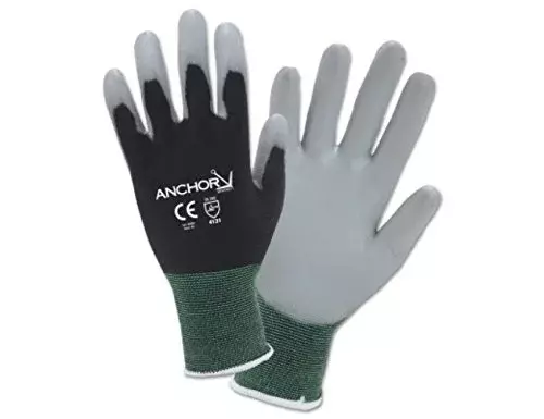 101-6080-M, Anchor GLV Gray PU PALMDIP BLK 13 GA NYL MED