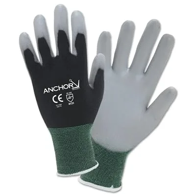 ANCHOR GLV GRAY PU PALMDIP BLCK 13 GA NYL XS
