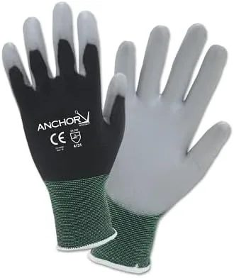 ANCHOR GLV GRAY PU PALMDIP BLCK 13 GA NYL XS