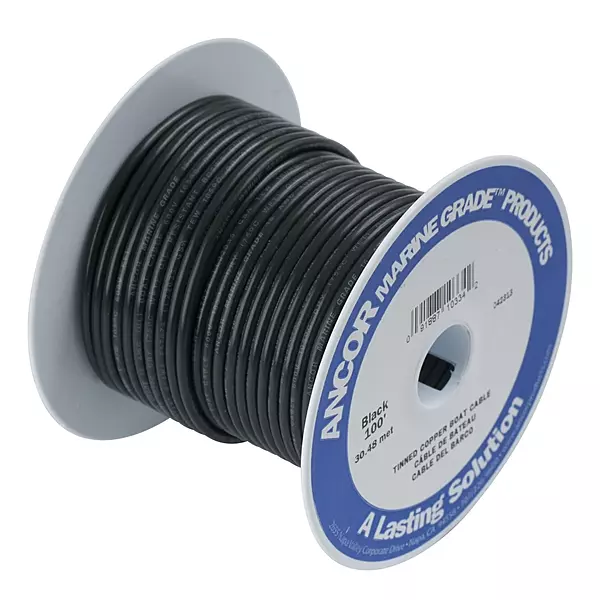 Ancor 115010 Tinned Copper Battery Cable, 1 AWG (40mm2), Black - 100ft