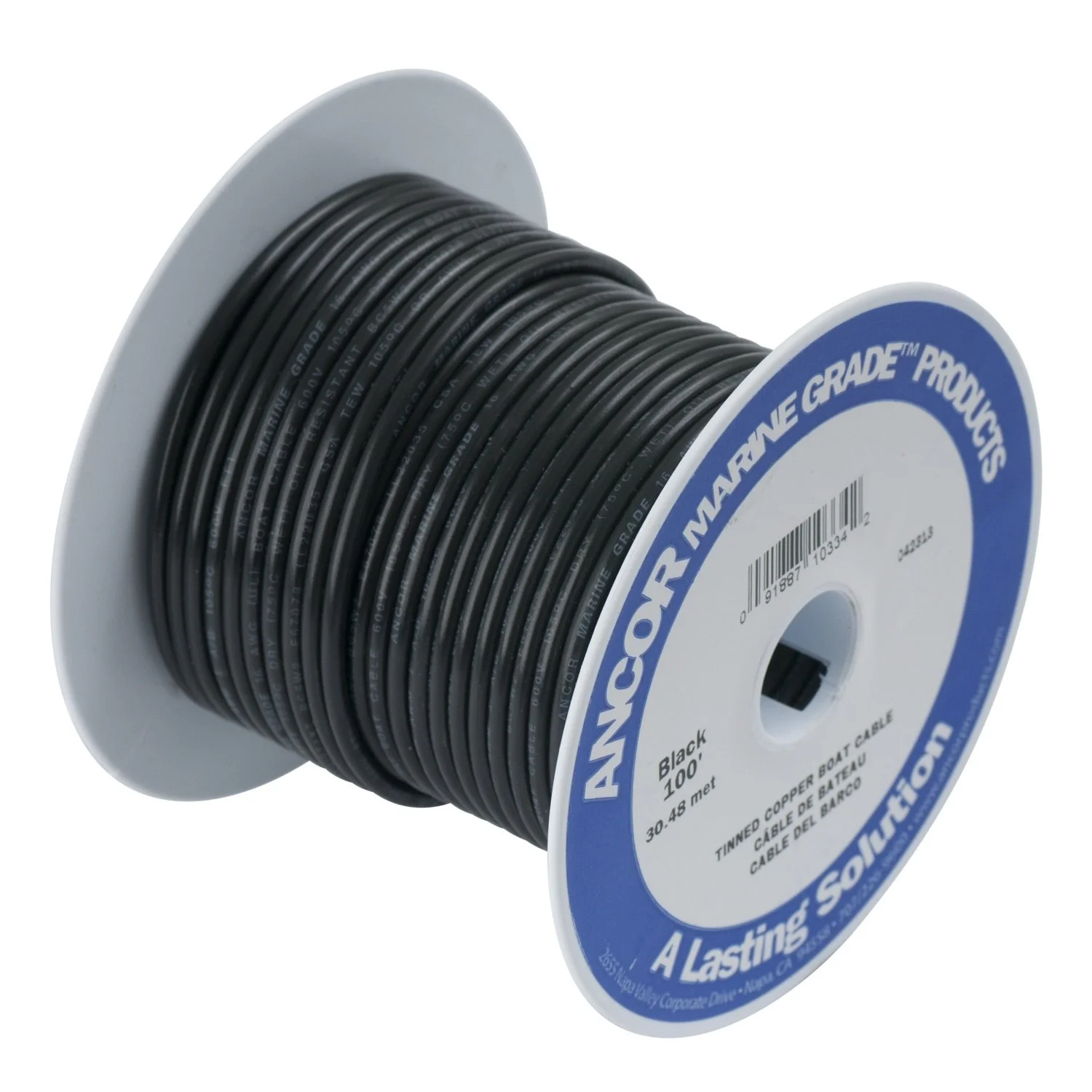 Ancor 116002 Tinned Copper Battery Cable, 1/0 AWG (50mm2), Black - 25ft