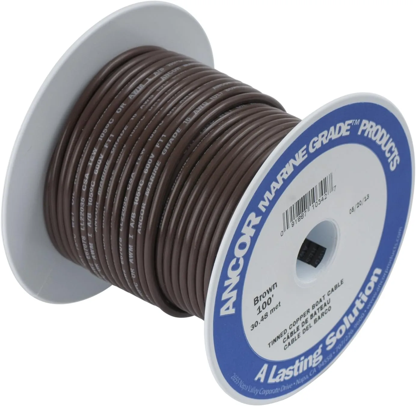 Ancor 102210 Tinned Copper Wire, 16 AWG (1mm2), Brown - 100ft
