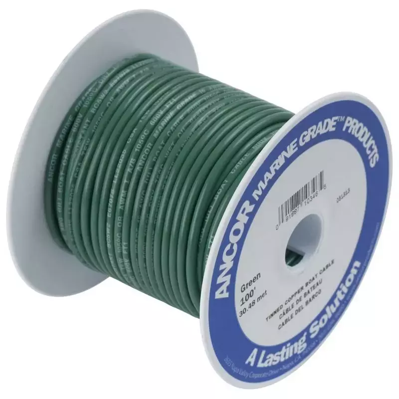 Ancor 108310 Marine Grade Electrical Primary Tinned Copper Boat Wiring (10-Gauge, Green, 100-Feet) 100 Feet