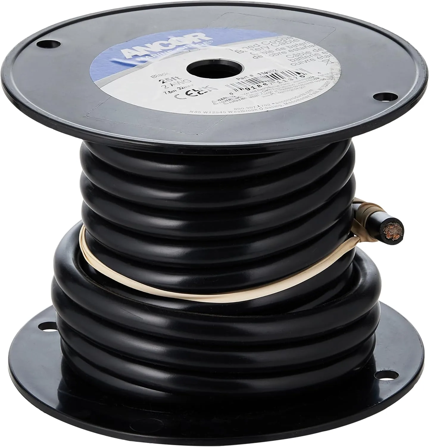 Ancor 114005 Tinned Copper Battery Cable, 2 AWG (32mm2), Black - 50ft