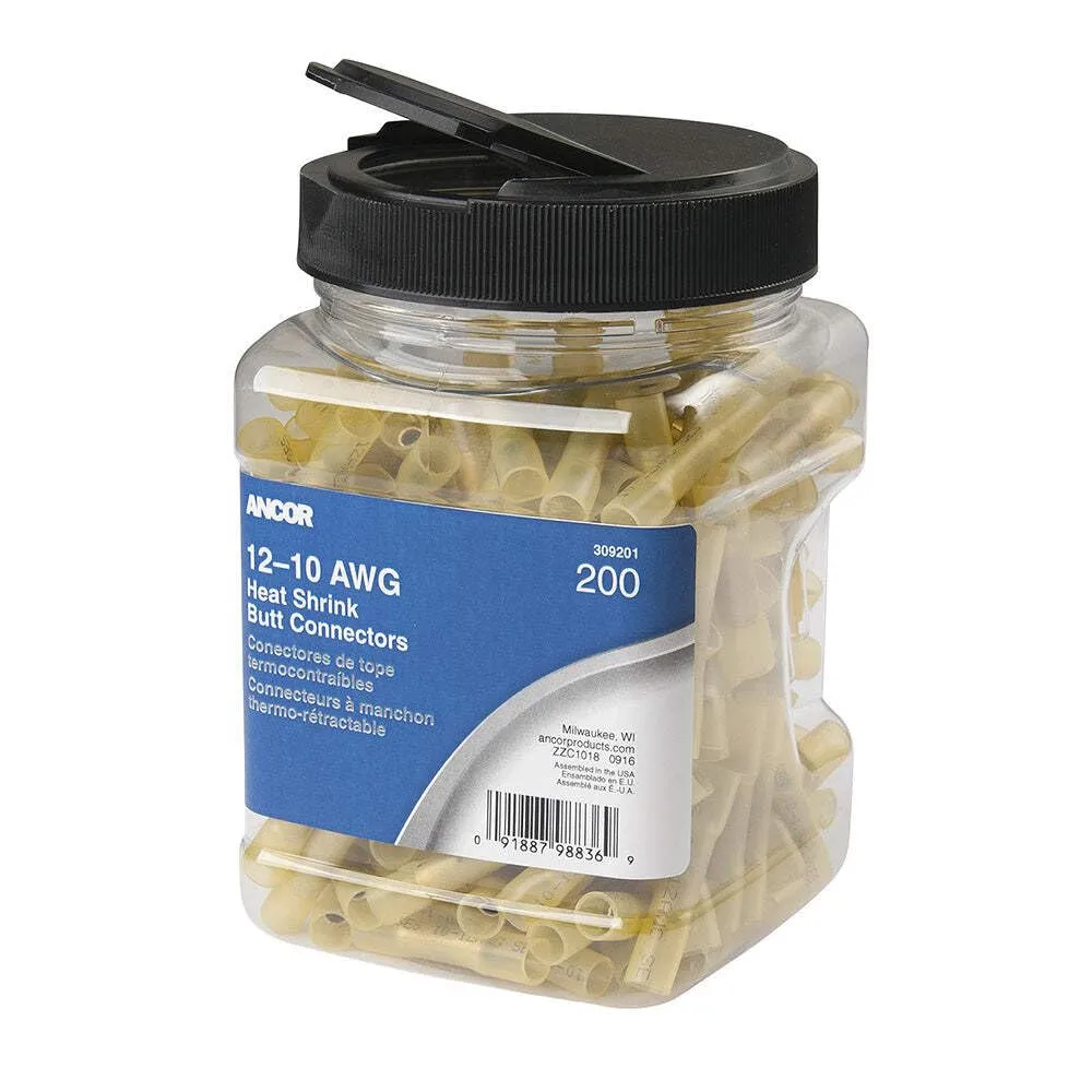 Ancor 12-10 AWG Heat Shrink Butt Connector - 250-Pieces - Jar