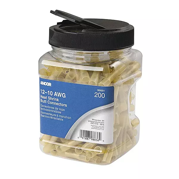 Ancor 12-10 AWG Heat Shrink Butt Connector - 250-Pieces - Jar