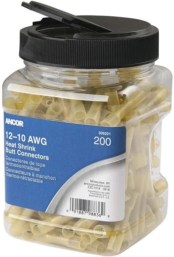 Ancor 12-10 AWG Heat Shrink Butt Connector - 250-Pieces - Jar