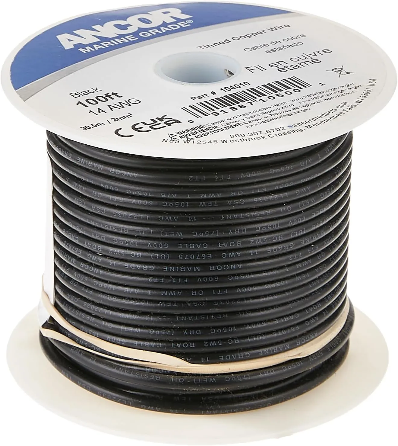 Ancor 106010 Tinned Copper Wire, 12 AWG (3mm2), Black - 100ft