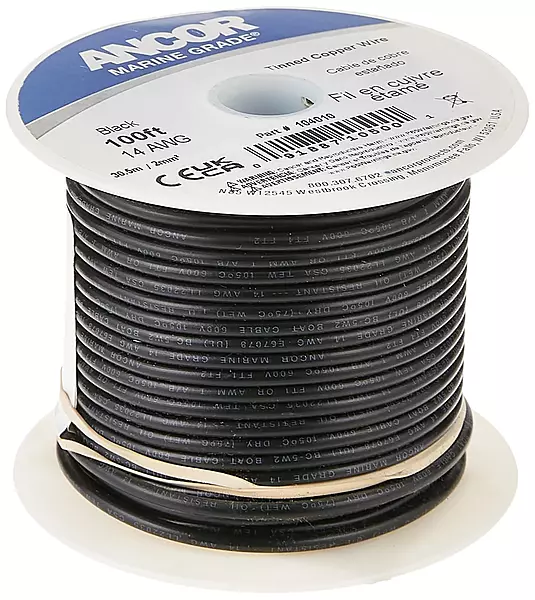 Ancor 104050 Marine Grade Electrical Primary Tinned Copper Boat Wiring (14-Gauge, Black, 500-Feet)