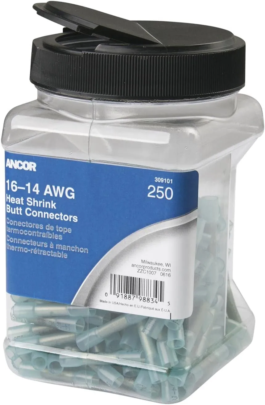 Ancor 16-14 AWG Heat Shrink Butt Connector - 250-Pieces - Jar