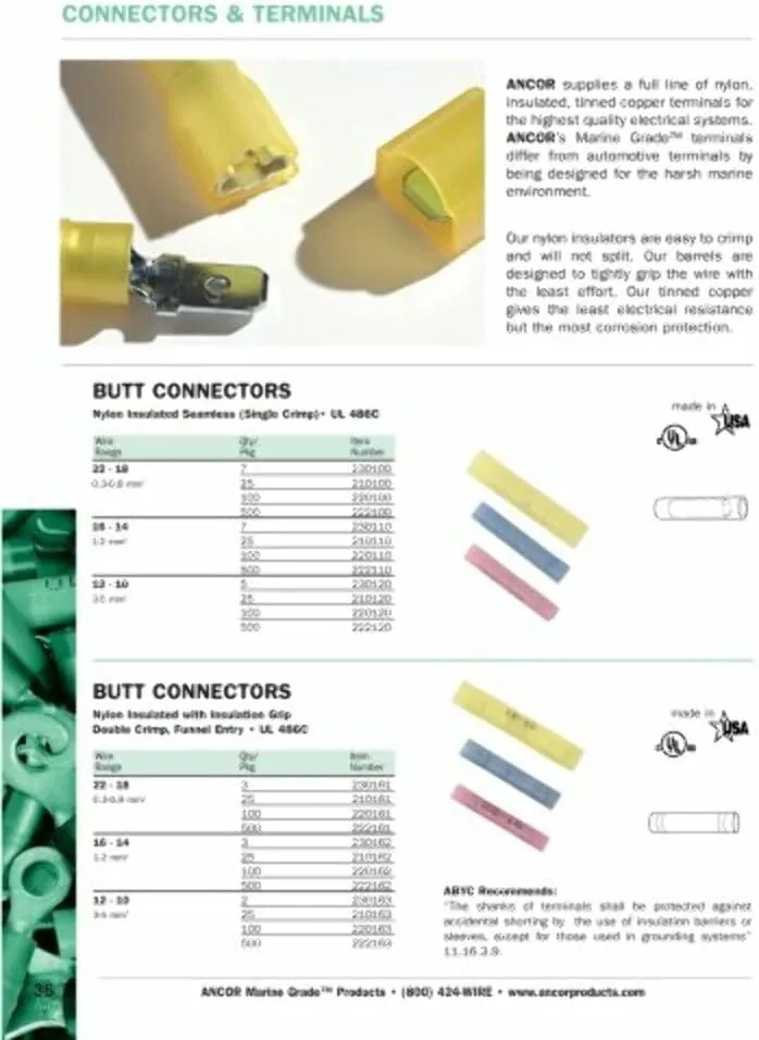 Ancor 210110 Marine Grade Electrical Nylon Insulated Single Crip Butt Connectors (16 to 14-Gauge, 25-Pack)
