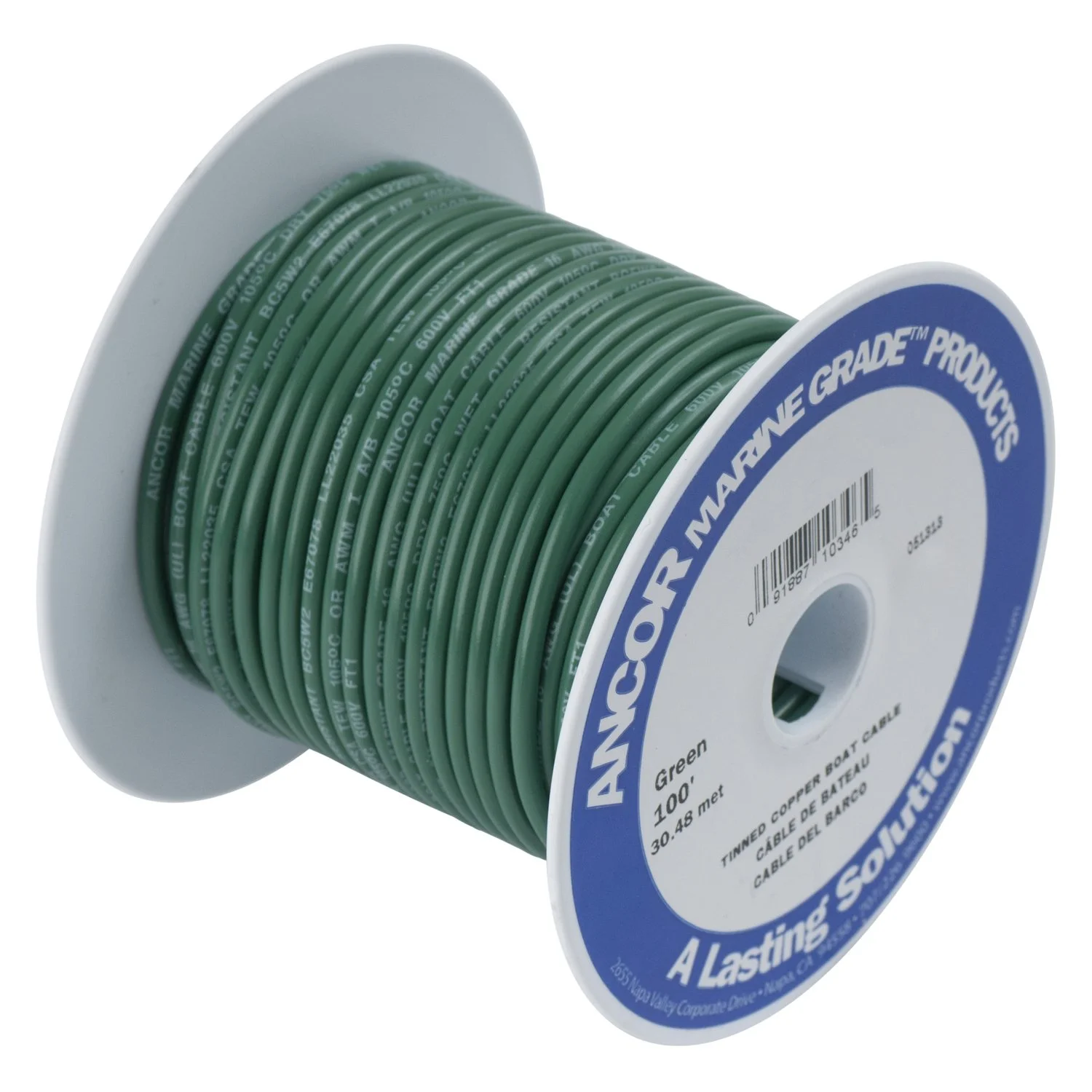 Ancor 102310 Tinned Copper Wire, 16 AWG (1mm2), Green - 100ft