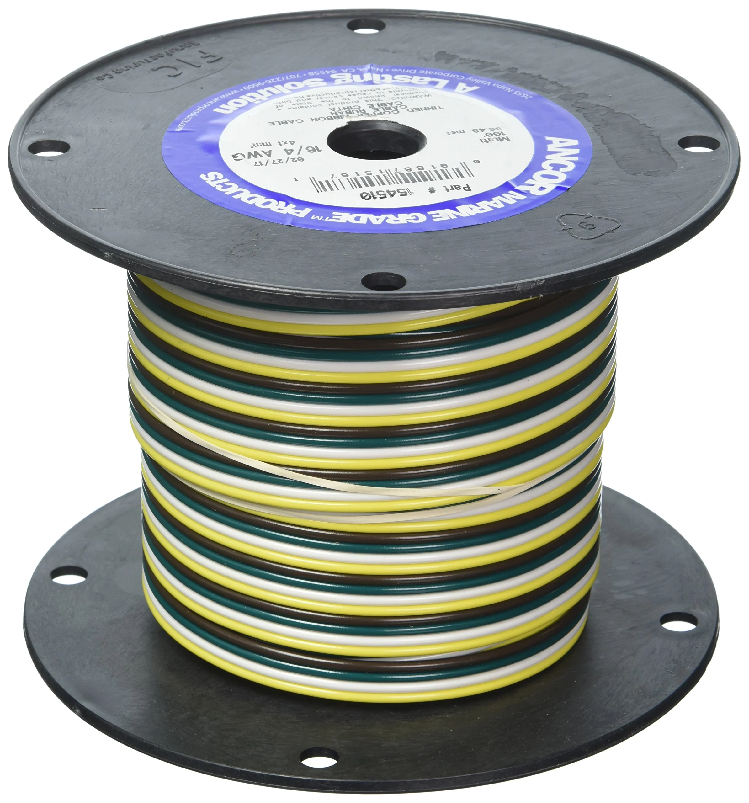 Ancor 154510 Marine Grade Electrical Flat Tinned Ribbon Boat 4-Cable Wiring (16-Gauge, 100-Feet) , yellow