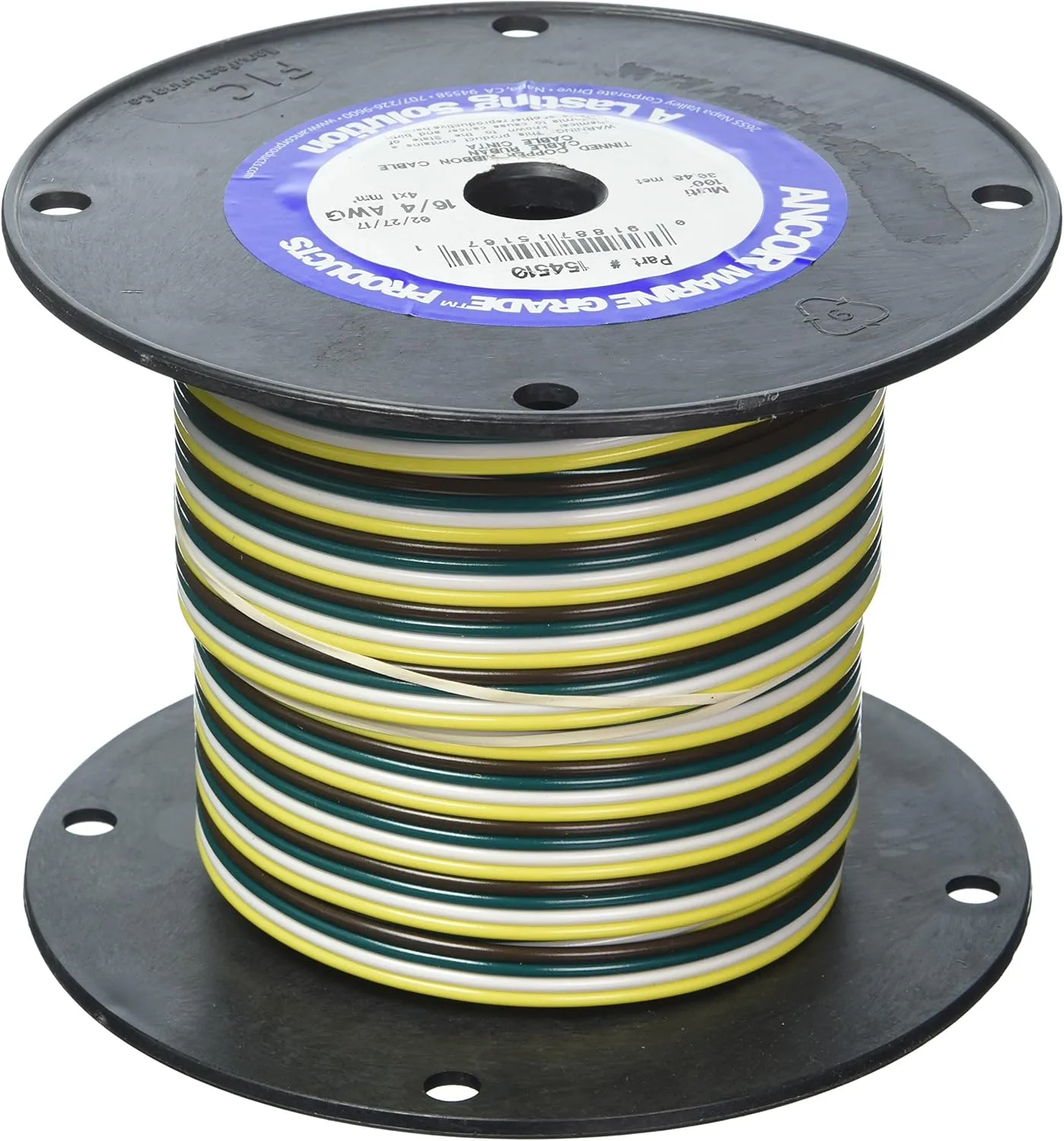 Ancor 154510 Marine Grade Electrical Flat Tinned Ribbon Boat 4-Cable Wiring (16-Gauge, 100-Feet) , yellow