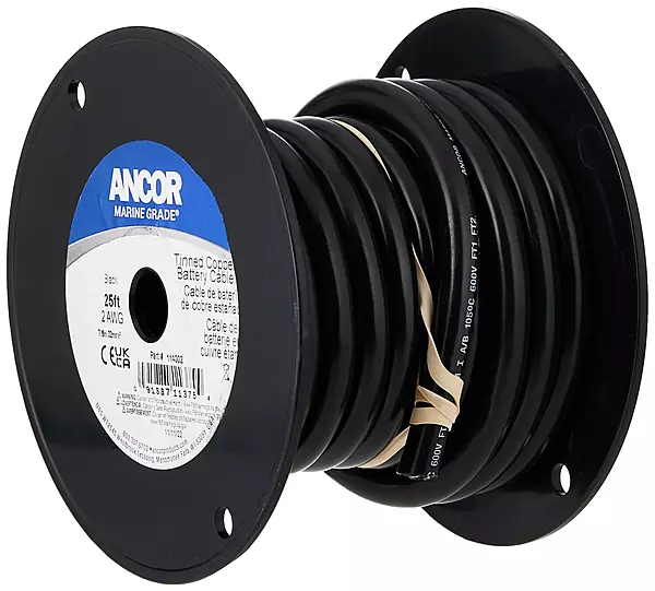 Ancor 114002 Tinned Copper Battery Cable, 2 AWG (32mm2), Black - 25ft 25 Feet