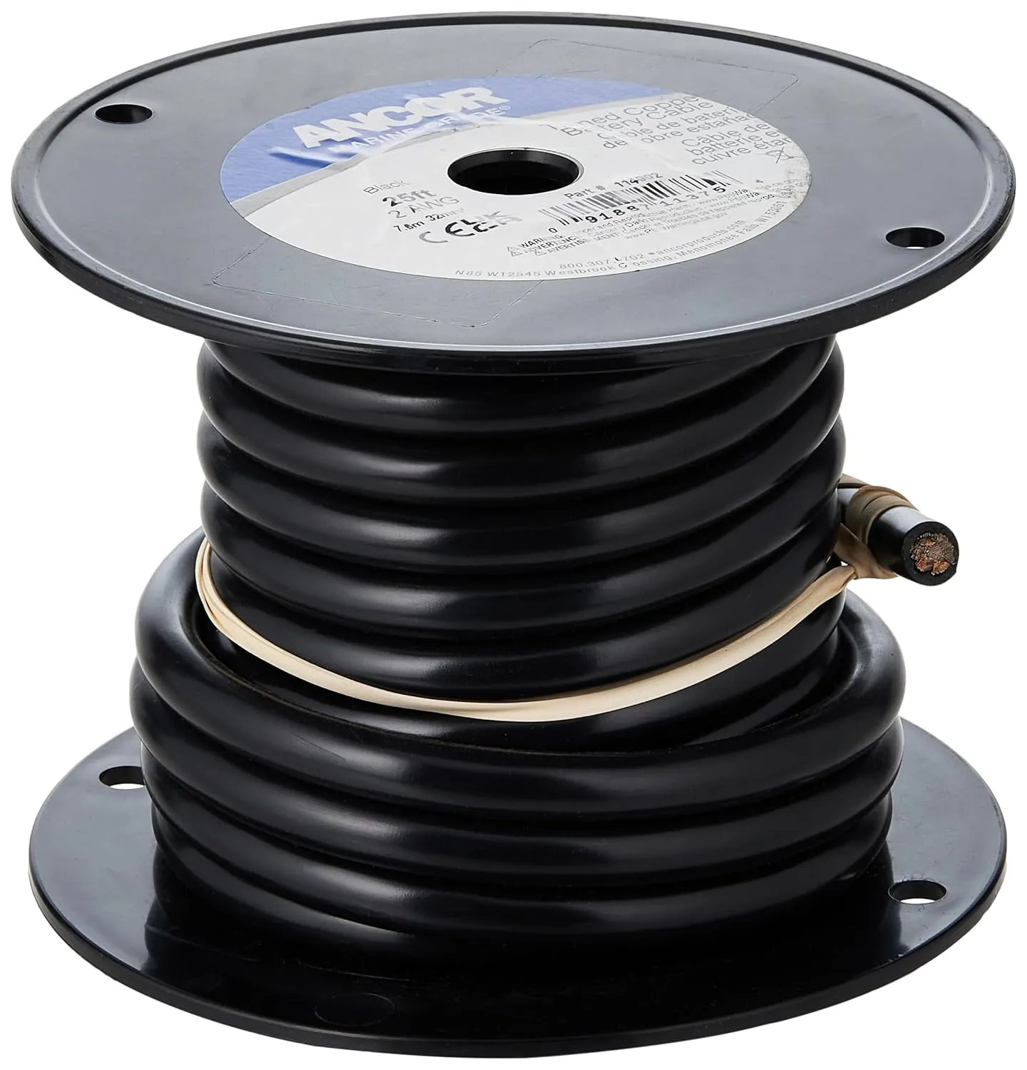 Ancor 114002 Tinned Copper Battery Cable, 2 AWG (32mm2), Black - 25ft 25 Feet