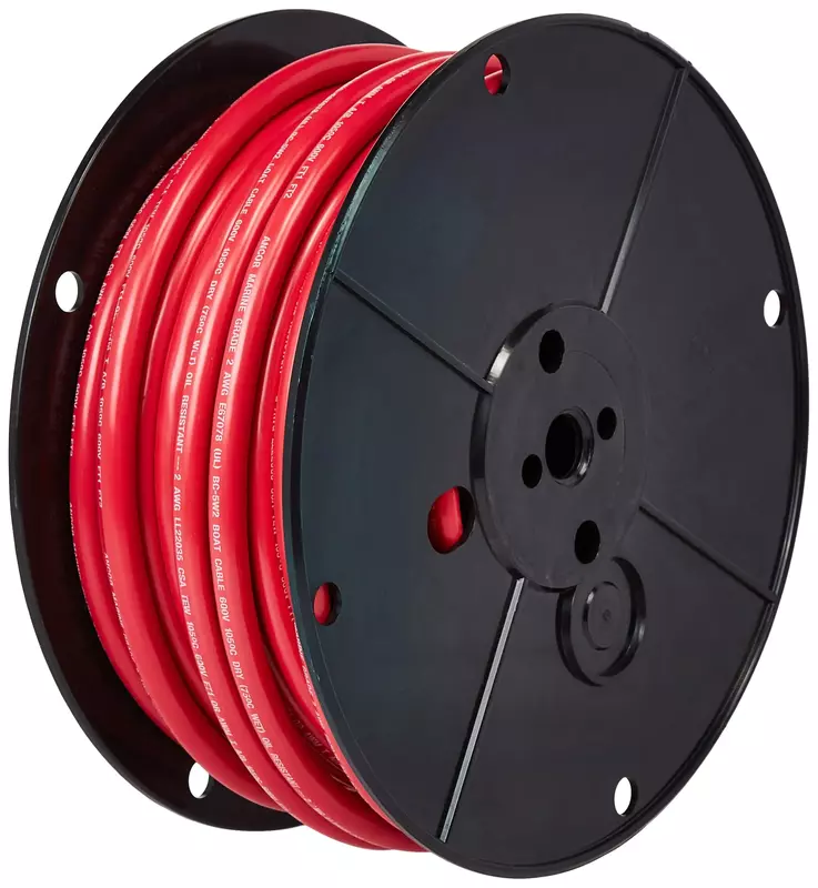 Ancor 114505 Tinned Copper Battery Cable, 2 AWG (32mm2), Red - 50ft