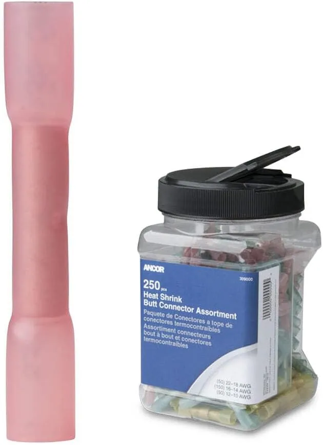 Ancor 22-18 AWG Heat Shrink Butt Connector - 250-Pieces - Jar